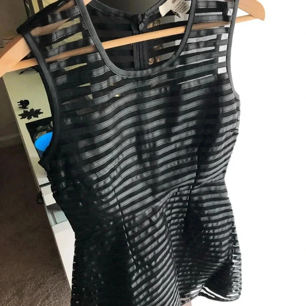 Black Faux Leather Sheer Banded Dress